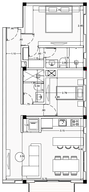 Plano arquitectónico del departamento 1A